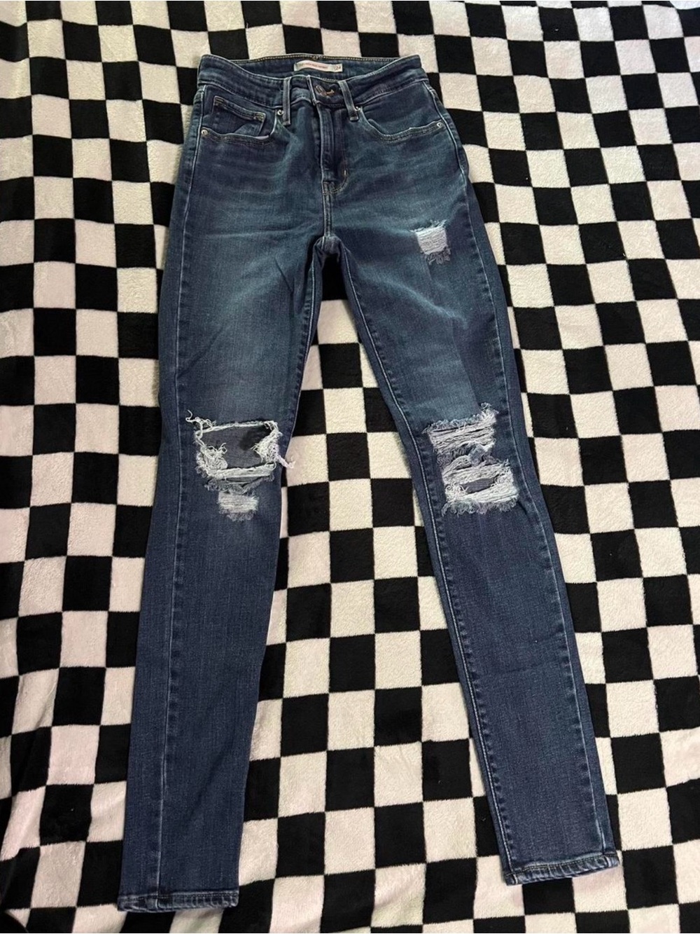 Levi's 721 High Rise Skinny Jeans Distressed Blue Waist 24